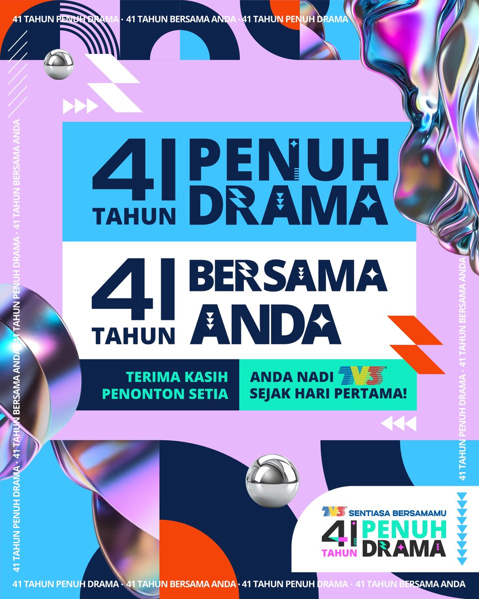 Selamat Hari TV3! 🥳
Terima kasih atas setiap detik, tawa &amp; air mata sepanjang perjalanan ini.
Kerana anda, drama kami terus hidup 🎭

#41TahunPenuhDrama #TV3