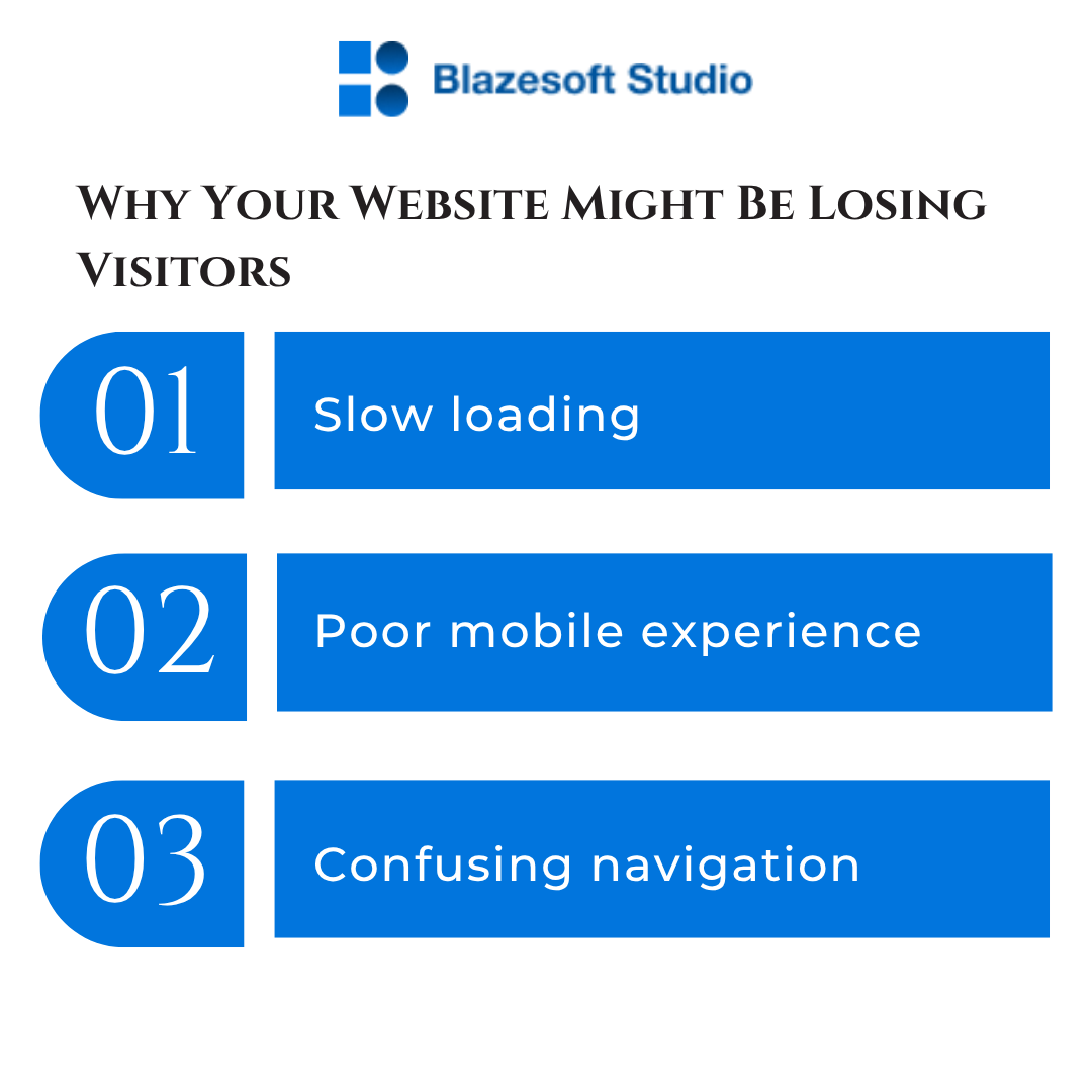 BlazesoftStudio's tweet image. Why do users bounce off your site?

⏱️ Slow load time
📱 Poor mobile UX
🧭 Bad navigation
Fix these &amp;amp; watch engagement soar.

Follow @BlazesoftStudio for tech tips that boost business!
#Wednesday #TechWednesday #FollowForMore #BlazeSoftStudio