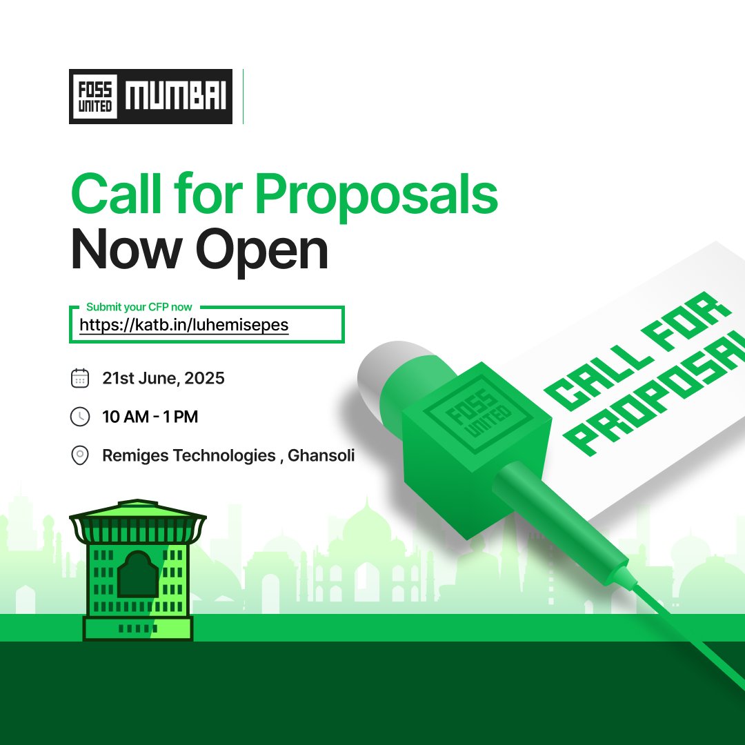 MumbaiFOSS's tweet image. Calling all devs, tinkerers & FOSS enthusiasts! π
FOSS United Mumbai Meetup (June 2025) is happening on 21st June at Remiges Technologies, Ghansoli.
Submit your talk now π katb.in/luhemisepes
