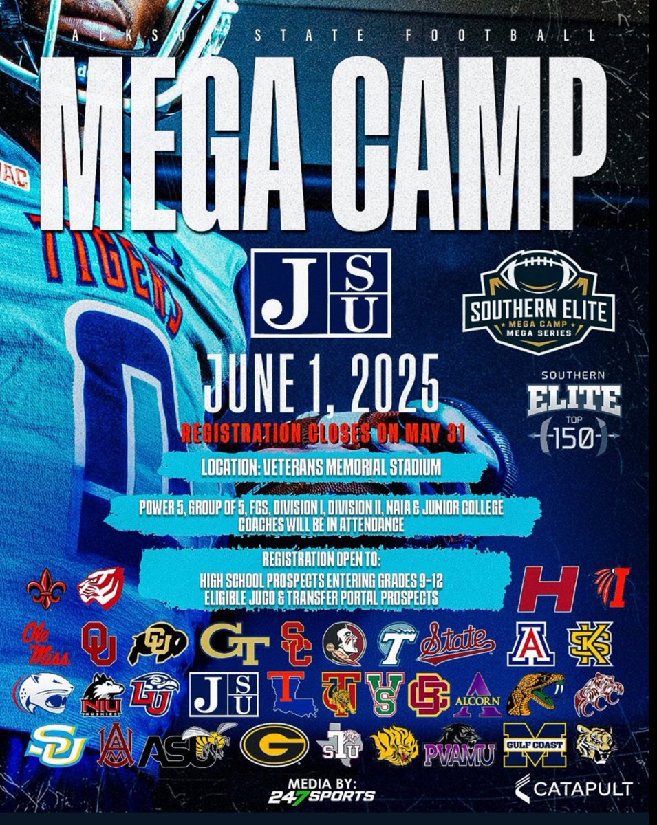 KarterThomas6's tweet image. I will be attending the JSU Mega Camp this Sunday!