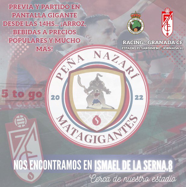 PNMatagigantes's tweet image. Llegó el día, a 90 minutos de la gloria!
Ven a comerte las uñas con nosotros ❤️🤍#RacingGranada #vamosmiGranada #5toGo