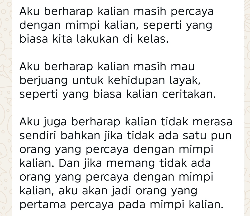 ruyyy | psikounchpad²⁵ (@freudaugh) on Twitter photo dear <a href="/AlternatifaP/">Alternatifa.Project</a> ga sekali dua kali gua nangisin pesan pesan dari kalian, di setiap akhir mentoring gua selalu nangis kalo ada wejangan :(( dan ini juga gua buka pas lagi di publik gua tetep nangis. dear <a href="/AlternatifaP/">Alternatifa.Project</a> ga sekali dua kali gua nangisin pesan pesan dari kalian, di setiap akhir mentoring gua selalu nangis kalo ada wejangan :(( dan ini juga gua buka pas lagi di publik gua tetep nangis.
