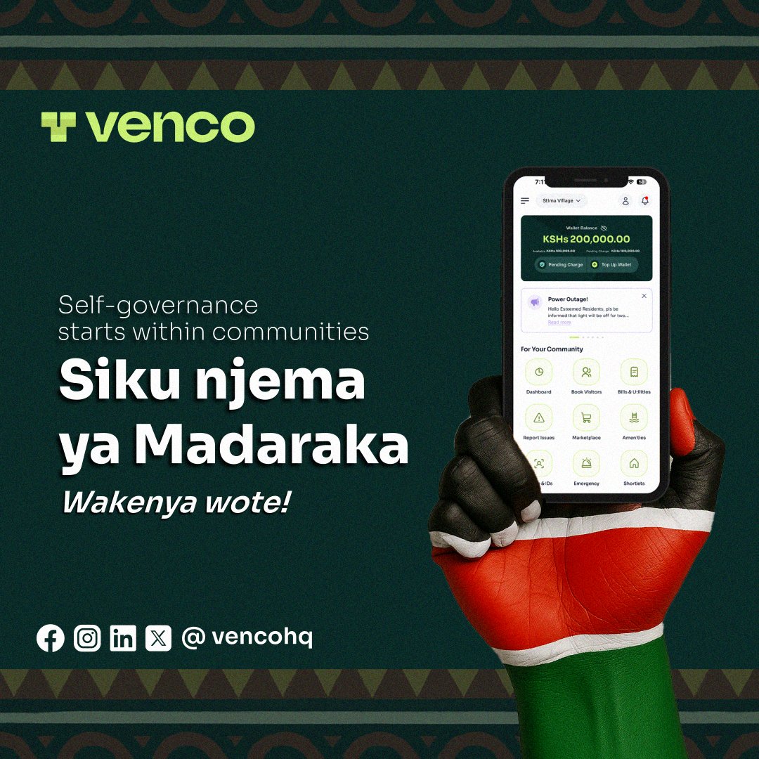 vencohq's tweet photo. Happy Madaraka Day to all Kenyans 🇰🇪
From Kenya’s first steps of self-rule to modern digital communities, let’s keep moving forward.
Siku njema ya Madaraka!
#MadarakaDay #Kenya #Venco #MadarakaDay2025 https://t.co/c7qGo7sgaR