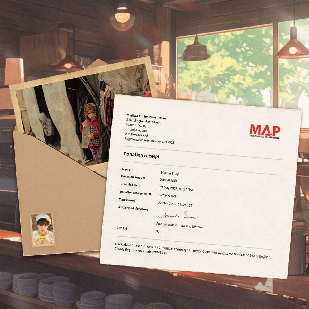 ☕️ Ember Glow - the first fundraising from Mộc Niên’s birthday project - wrapped with $68.90 donated to MAP for children in Gaza &amp; West Bank.

Thank you for helping light this first ember.
Every cup of “hạ thương” is warmth for the world.
— mộc niên.

#SUNGHANBIN #성한빈