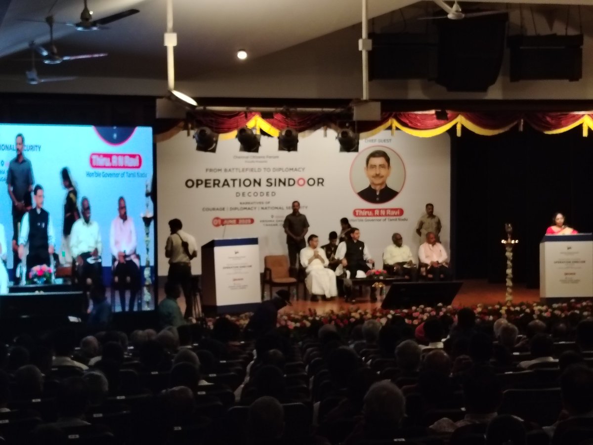 Chennai Citizens Forum presents 'Battlefield to Diplomacy' now <a href="/rajbhavan_tn/">RAJ BHAVAN, TAMIL NADU</a> presides. 
<a href="/KTRaghavanBJP/">K T Raghavan</a>
#OperationSindoor