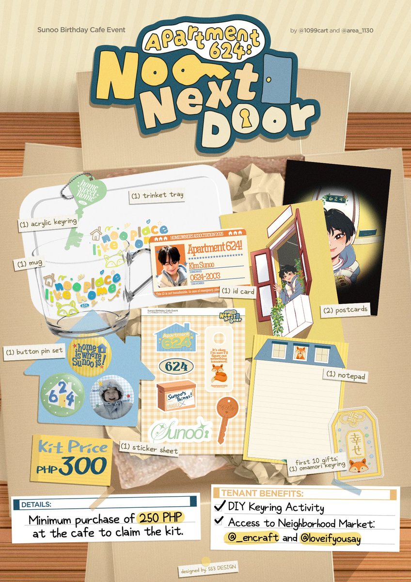 1099craft's tweet photo. our new neighbor just moved in! 🏡✨
looks like Sunoo could use a little help unpacking. 📦

here's the preview of our cse kit! 
don't miss out on our exclusive tenant benefits.

📅 sponsors registration: june 7 (7 pm)
📅 onsite registration: june 8 (7 pm)

#NOO_NEXT_DOOR 🏡 https://t.co/L2eeBJFht4