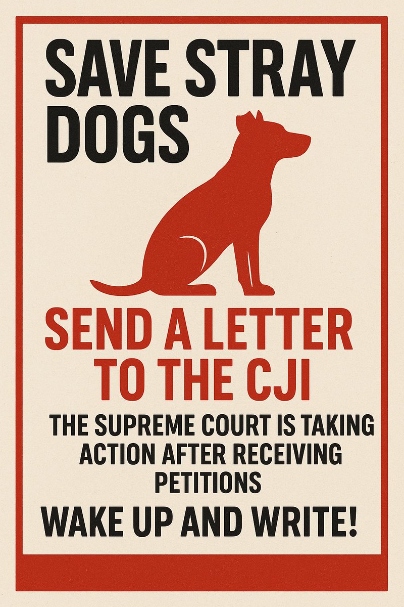🚨 WAKE UP FOR OUR STRAYS! 🚨
The Supreme Court has already taken action on the illegal pound orders — because of a petition!
Yes, your voice matters. One letter from you can protect hundreds of voiceless souls.

📩 Send a letter to the Chief Justice of India (CJI)
📢 Tell them