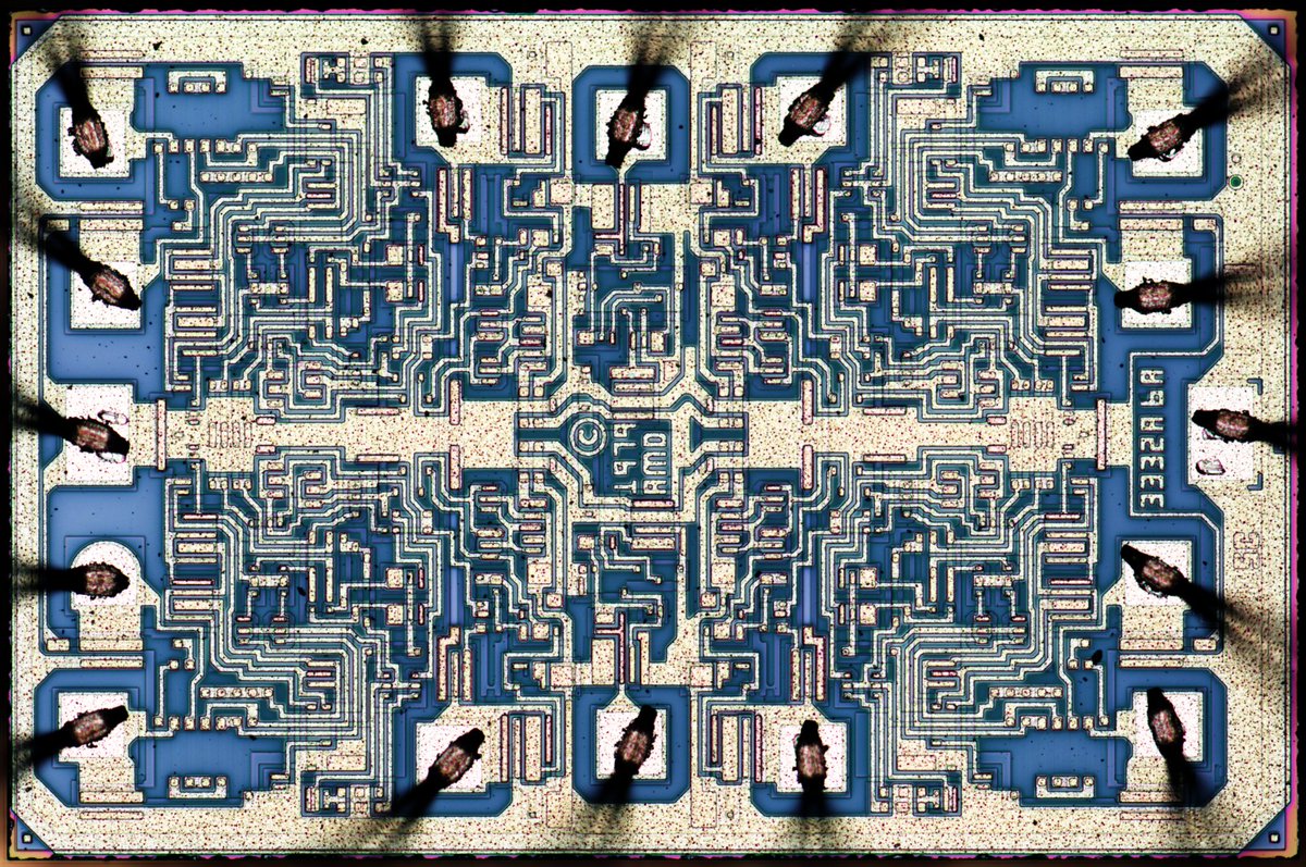 AMD AM26LS32 - quadruple-differential line receiver : weekend die-shot zeptobars.com/en/read/AMD-AM… via <a href="/Zeptobars/">Zeptobars</a> #electronics #microscopy