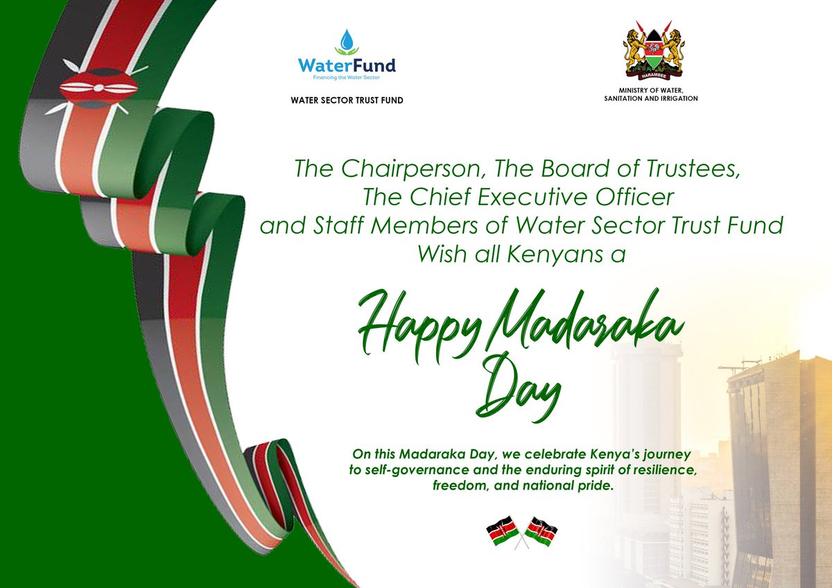 We proudly honour the values that define our heritage, unity, service and resilience. At <a href="/wstf_ke/">WaterFund</a> we remain committed to advancing inclusive growth, strengthening communities &amp; promoting sustainable development for generations to come. Happy Madaraka Day 🇰🇪🇰🇪🇰🇪. 

#MadarakaDay