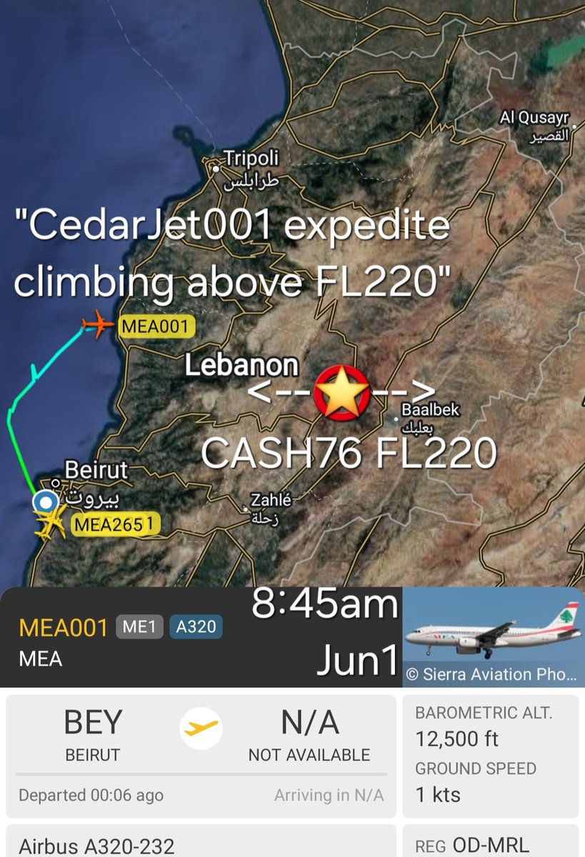 LebanonJets's tweet photo. Lebanon's President Joseph Aoun departed Beirut to Baghdad, Iraq on an official visit accompanied by General Security Director Hassan Shaqir and a delegation onboard @MEAAIRLIBAN same A320 always #ODMRL MSN5000. "Expedite climb above FL220" as USAF MQ-9 #CASH76 is nearby https://t.co/J7qIrLIWTN