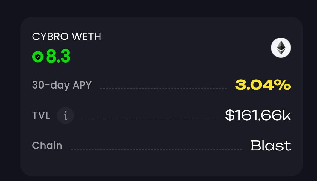 Holding WETH is cool…
But farming with WETH while keeping full exposure to ETH upside? That’s smarter.
That’s why I’m using the WETH Vault on <a href="/Cybro_io/">CYBRO</a>.
A quiet yield engine for ETH maxis like me.
Here’s what makes it powerful 🧵
#CYBRO_vault