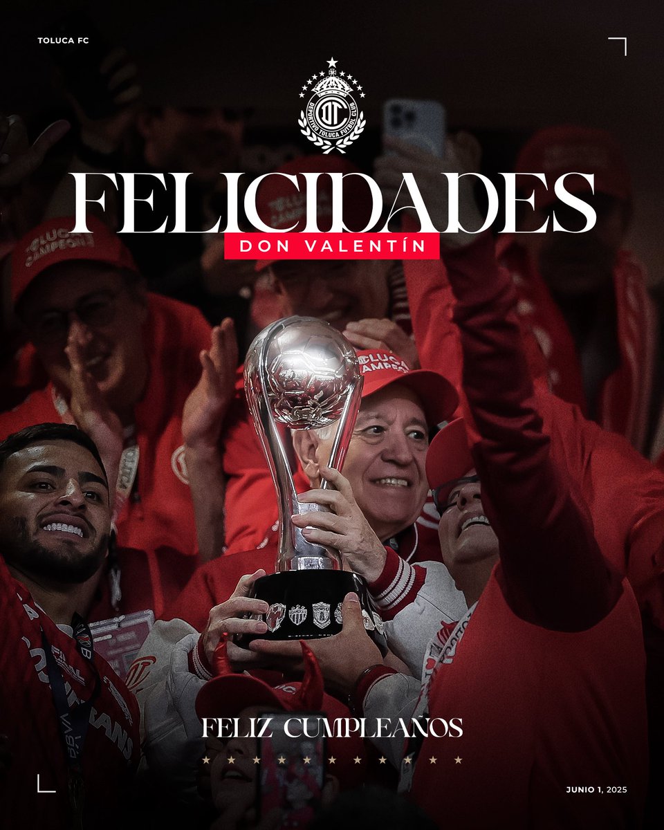 TolucaFC's tweet photo. Gracias Don Valentín, por brindarle grandeza a nuestro escudo, por su trato de familia, por su compromiso con Toluca y su gente; pero sobre todo, por motivarnos todos los días a coronar nuestro escudo con la onceava estrella. 

Celebramos su vida y la forma de inspirar a niños, jóvenes y  adultos, estamos orgullosos del legado de su familia, hoy más que nunca le deseamos Feliz Cumpleaños.