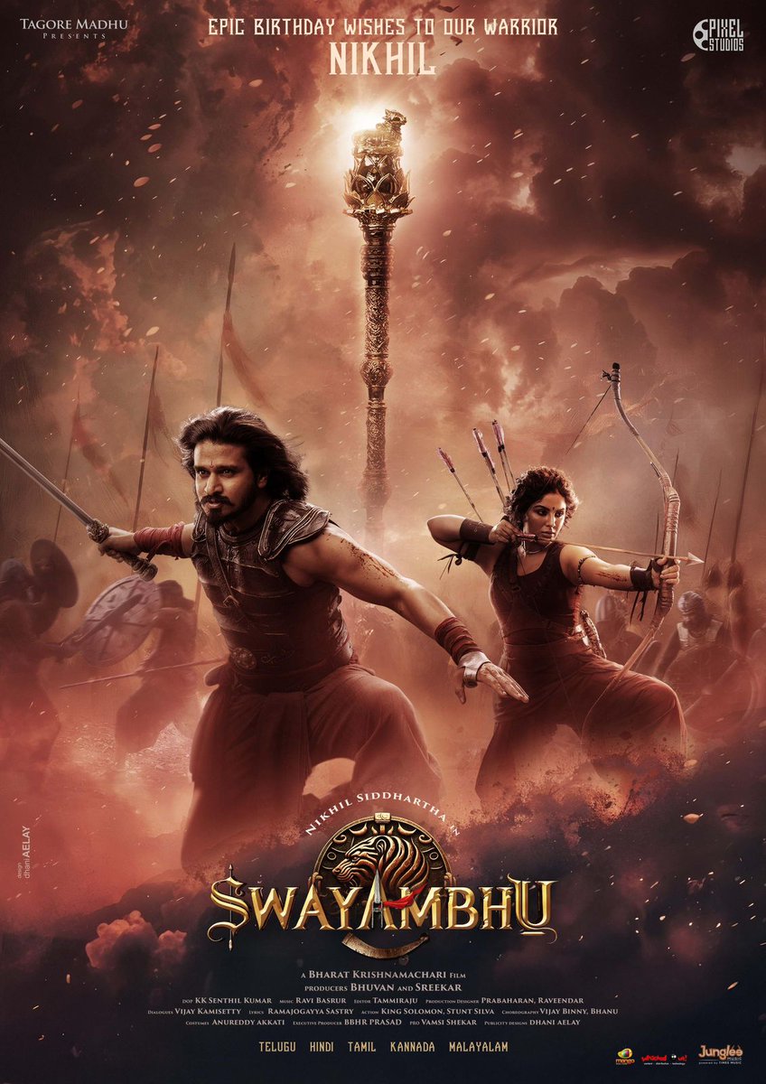 Team #Swayambhu wishes an EPIC Birthday to its Warrior <a href="/actor_Nikhil/">Nikhil Siddhartha</a> ✨ 

#SwayambhuTeaser out soon! 
 
Get ready to witness the Majestic &amp; Mighty World of #Swayambhu ⚔️

A massive Cinematic Experience is Brewing 💥

The sengol will make its mark ❤‍🔥

<a href="/iamsamyuktha_/">Samyuktha</a>