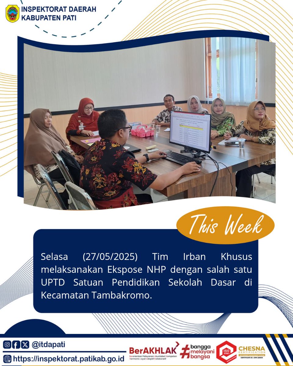 itdapati's tweet image. Kilas balik kegiatan Inspektorat Daerah Kabupaten Pati dalam sepekan hari Senin (26/05/2025) hingga Rabu (28/05/2025).

#ASNBerAKHLAK
#BanggaMelayaniBangsa