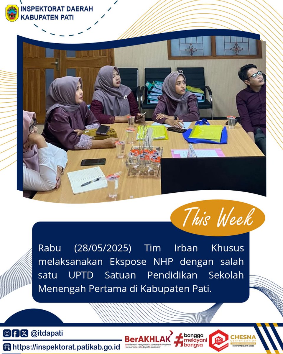 itdapati's tweet image. Kilas balik kegiatan Inspektorat Daerah Kabupaten Pati dalam sepekan hari Senin (26/05/2025) hingga Rabu (28/05/2025).

#ASNBerAKHLAK
#BanggaMelayaniBangsa