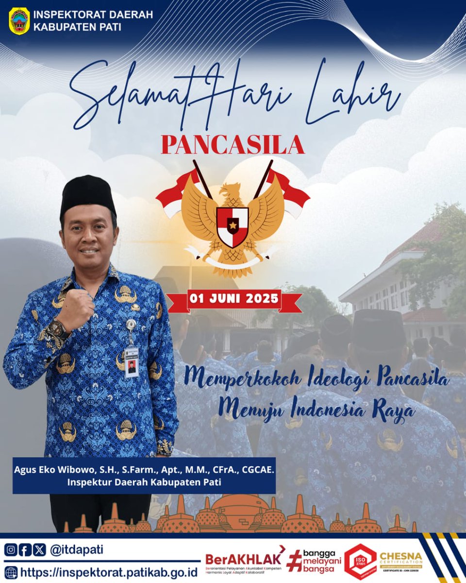itdapati's tweet image. Selamat Hari Lahir Pancasila 01 Juni 2025.

&quot;Memperkokoh Ideologi Pancasila Menuju Indonesia Raya&quot;

#HariLahirPancasila
#HarlahPancasila
#ASNBerAKHLAK
#BanggaMelayaniBangsa
