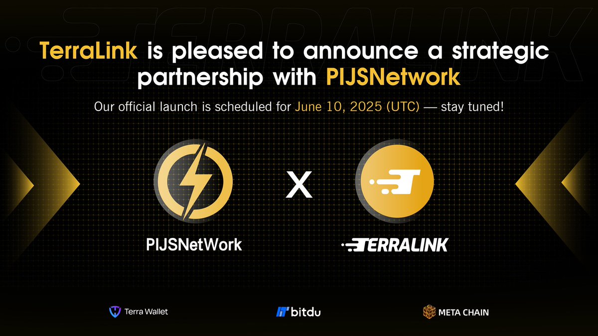 As the Web3 wave continues to evolve, TerraLink remains committed to innovation and breakthrough, actively expanding into high-quality ecosystems.

We are excited to announce our strategic partnership with PIJSNetWork!

In this collaboration, TerraLink will join forces with