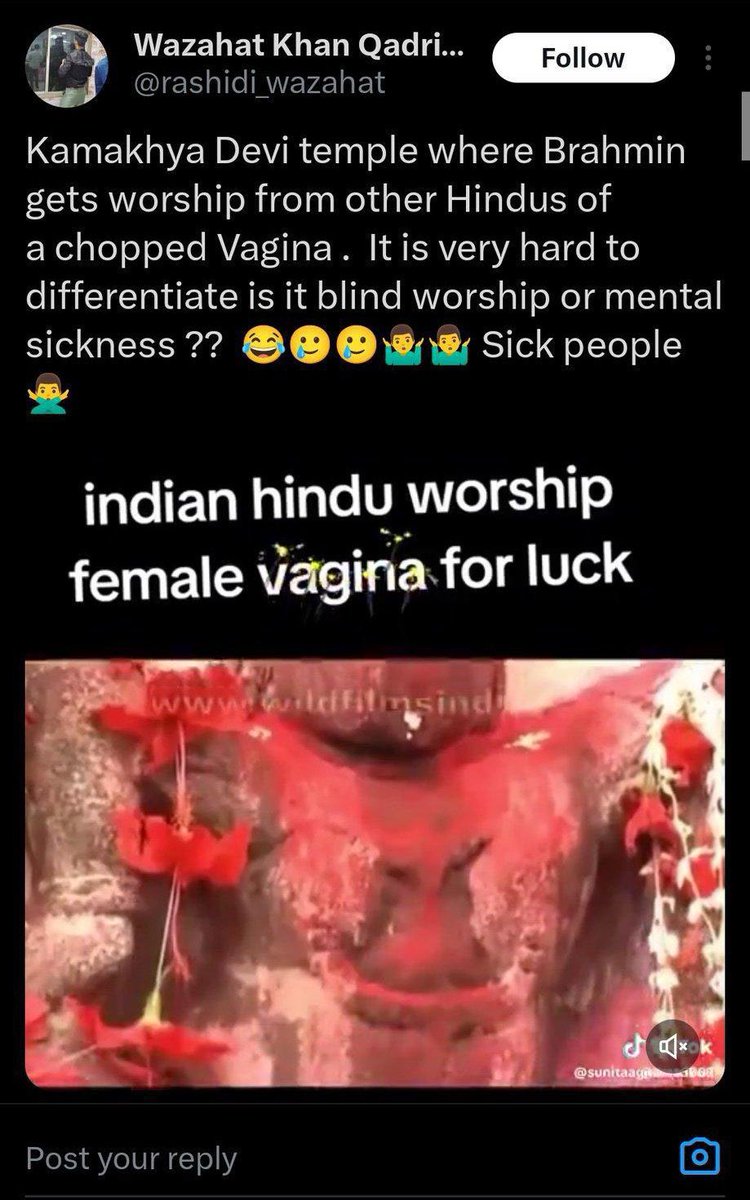 🚨 URGENT 🚨

Wajahat Khan, the complainant in the case against Sharmistha Panoli, has himself posted derogatory and offensive content targeting Hindu deities, including Maa Kamakhya and Bhagwān Krishna.

We urge <a href="/assampolice/">Assam Police</a> and <a href="/GuwahatiPol/">Guwahati Police</a> to initiate appropriate legal action