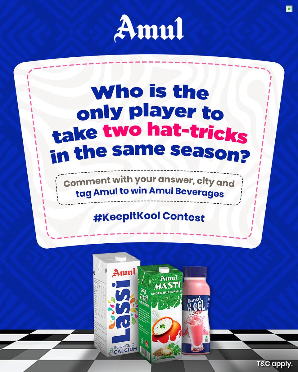 #ContestAlert 

Answer correctly and stand a chance to win some Kool refreshments! 🤩🥤

Comment below with your answer, city, tag <a href="/Amul_Coop/">Amul.coop</a>, and use #KeepItKool. 

*T&amp;C apply.

#AmulBeverages #CricketSeason #AmulKool