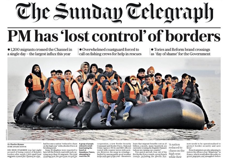 Keir Starmer promised to “take back control” of the UK borders. Instead he has lost control of UK borders. Close to 1,200 migrants crossed the Channel in single day yesterday.