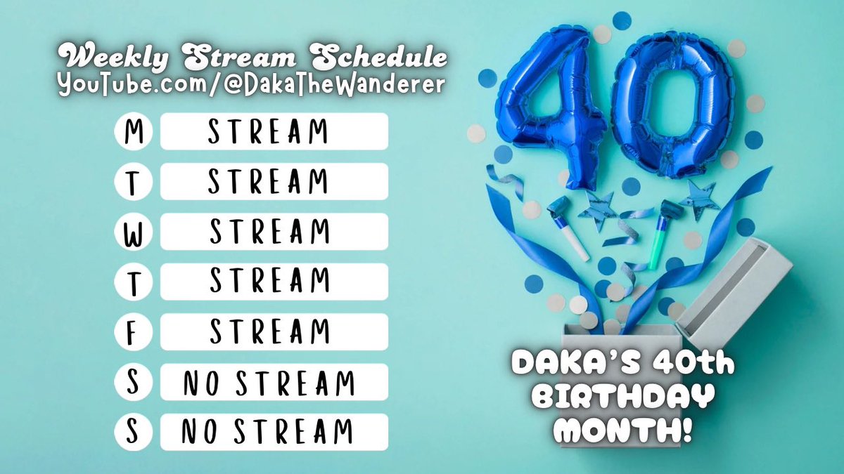 DakaTheWanderer's tweet image. Starting tomorrow! For the month of June we will resume the normal 5 day stream schedule (just changed up the days for something a bit different!

And yes, this ol’ bag o’ bones will be 40! Fark! 😂

youtube.com/@DakaTheWander…