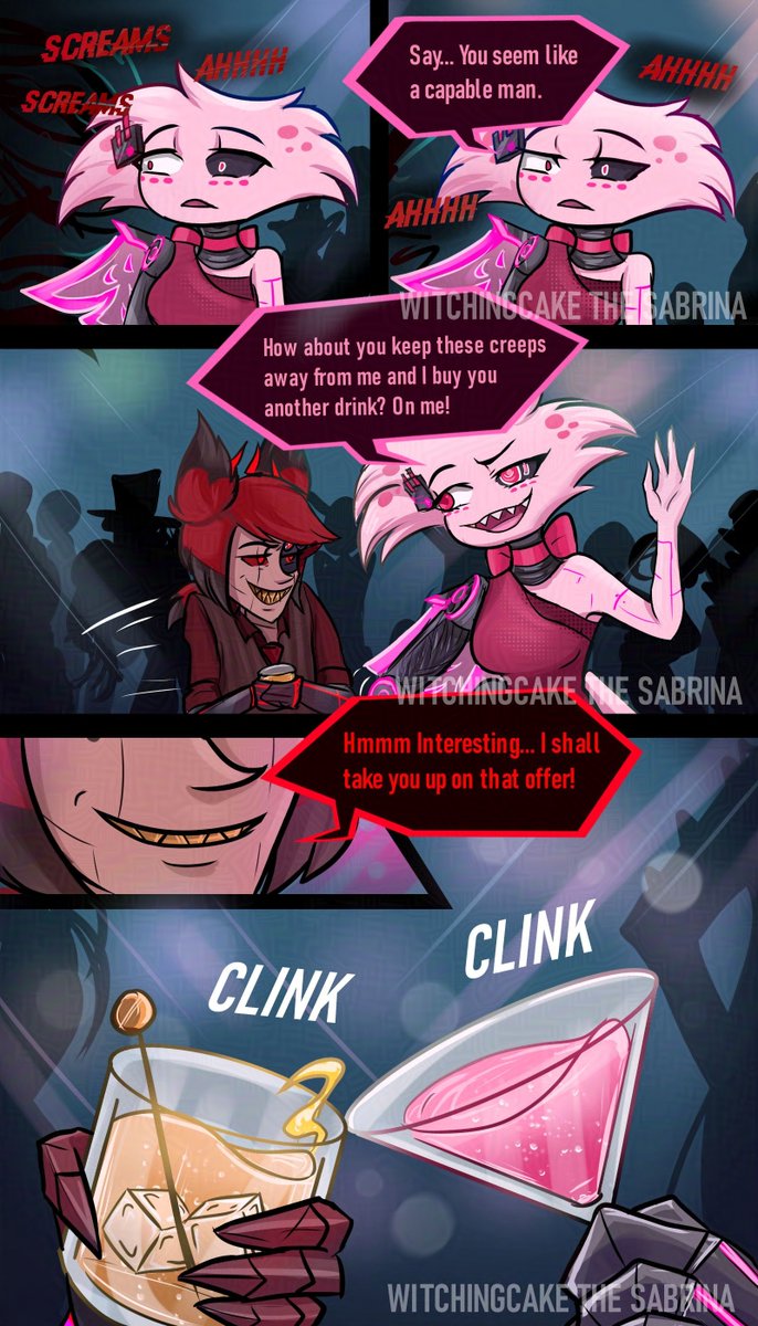 WitchingC's tweet image. GlitchHell Pg 10 &amp;amp; 11 - Drinks &amp;amp; pleasant conversations
#radiodust #alastor #angeldust #hazbinhotel #glitchhell #comic