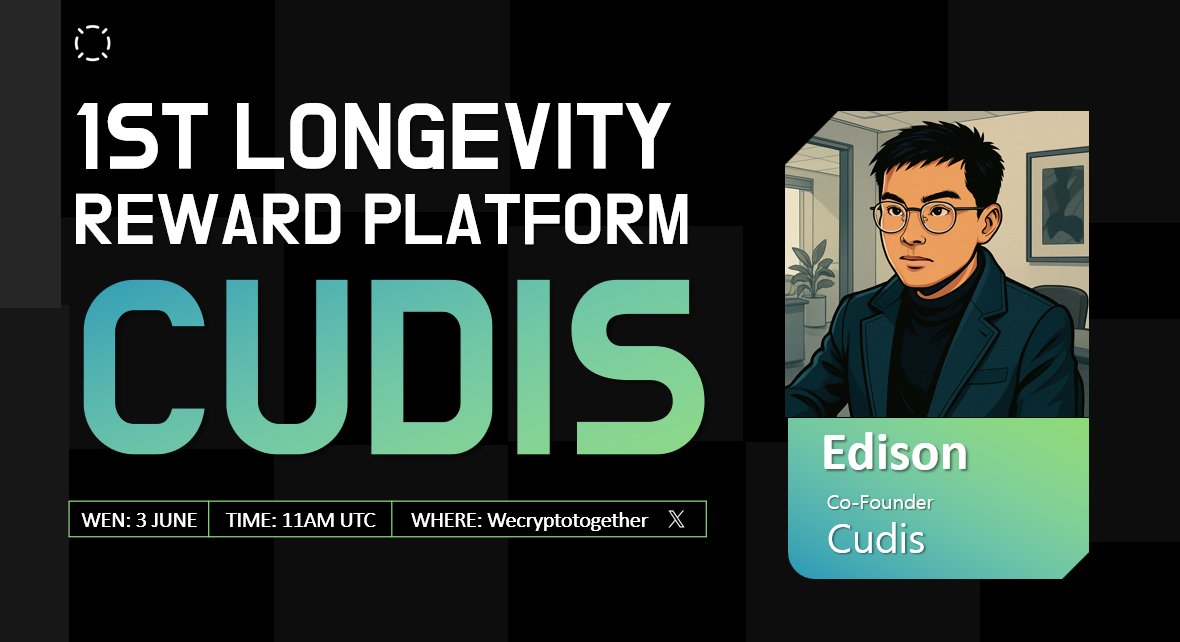🏃‍♀️ [SPACE] For Longevity in WEB3! CUDIS 

- Date : June 3rd l 11 AM l UCT
- Link : x.com/i/spaces/1OyKA…
- Guest : <a href="/EDCBeatBit/">Edison</a> 

2 Cudis Ring for LIKE + RT Participants about this tweet.

As the 1st anniversary of CUDIS Ring, we sit down with its founder, Edison, to reflect on