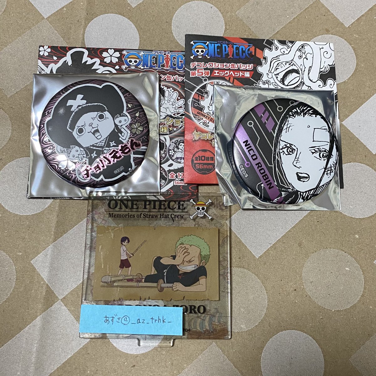 [交換] ONE PIECE ワンピース 
デコレクション缶バッジ

譲：チョッパー　ロビン
求：同種ゾロ

郵送での交換希望です。心当たりのある方はリプいただけると幸いです。よろしくお願い致します。