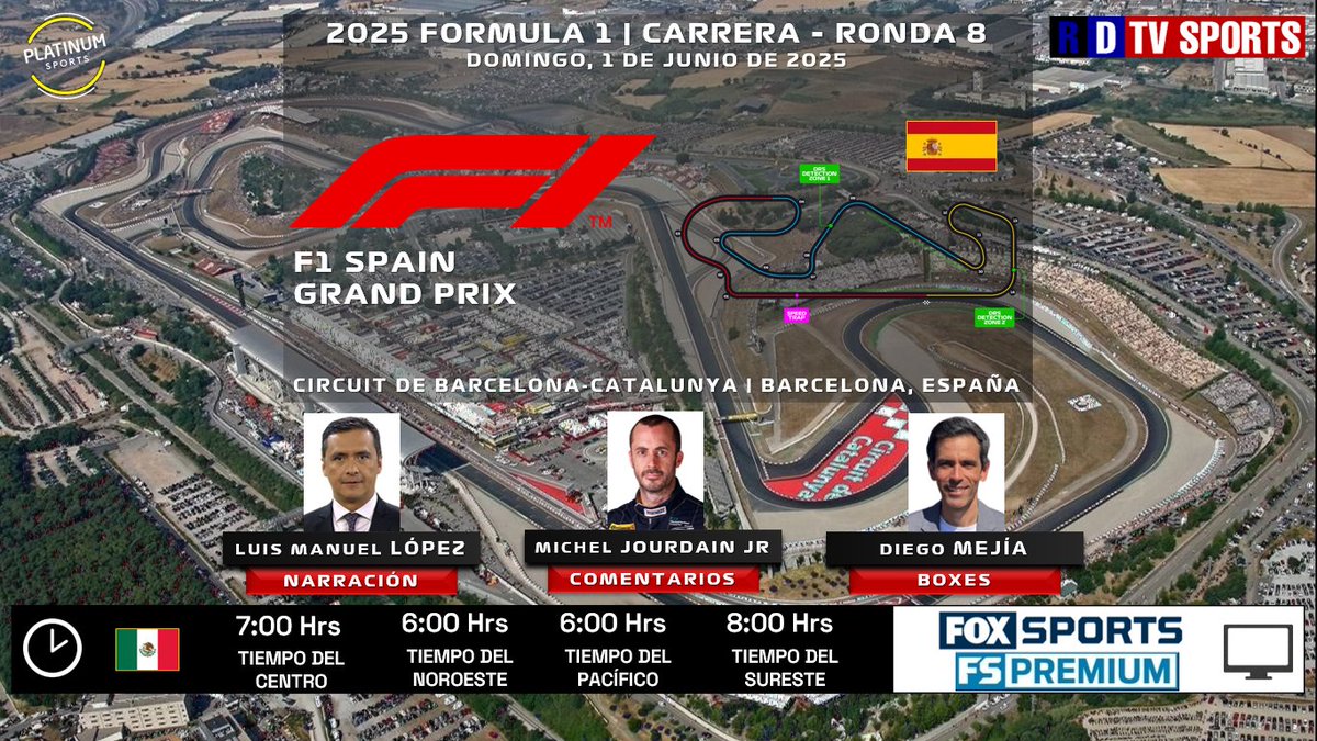 Ramón Valencia 🎮 🇲🇽 (@ramonovic09) on Twitter photo 🏁🇪🇸 #SpainGP 2025 | #Carrera
📅 Hoy
🏎️ #Race
🇲🇽⏰ 7:00 Hrs TC, 6:00 Hrs TP
📺<a href="/FOXSportsMX/">FOX Sports MX</a>, #FSPremiumMX
🎤 <a href="/chacho_lml/">Luis Manuel López</a>
🎤📝 <a href="/MichelJourdain/">Michel Jourdain</a>
🎤🏁<a href="/diegofmejia/">Diego Mejia</a>
🤳 #F1xFSMX #GPEspaña #CatalunyaGP 🏁🇪🇸 #SpainGP 2025 | #Carrera
📅 Hoy
🏎️ #Race
🇲🇽⏰ 7:00 Hrs TC, 6:00 Hrs TP
📺<a href="/FOXSportsMX/">FOX Sports MX</a>, #FSPremiumMX
🎤 <a href="/chacho_lml/">Luis Manuel López</a>
🎤📝 <a href="/MichelJourdain/">Michel Jourdain</a>
🎤🏁<a href="/diegofmejia/">Diego Mejia</a>
🤳 #F1xFSMX #GPEspaña #CatalunyaGP