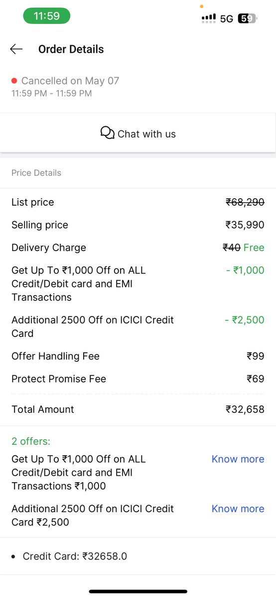 zahidkhan007860's tweet image. @FlipkartSupport I selected EMI while placing my order, but the full amount was deducted at once. Please help resolve this issue.
Order ID: OD434278609817854100
#Flipkart #EMIIssue