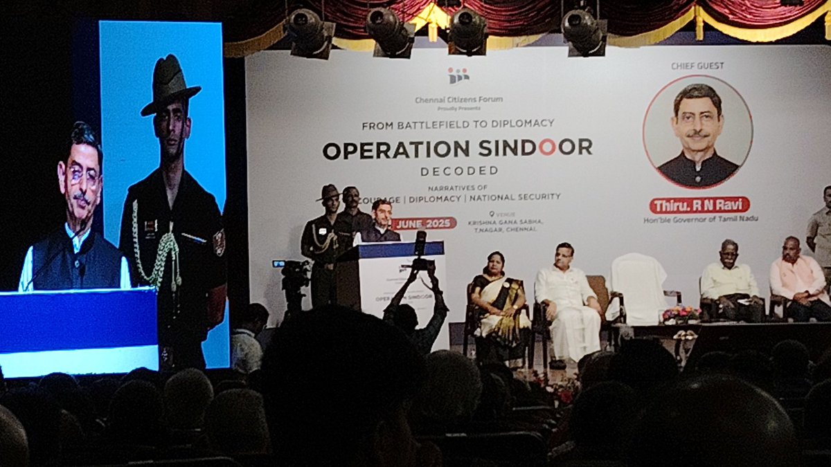 Sri. R.N. Ravi <a href="/rajbhavan_tn/">RAJ BHAVAN, TAMIL NADU</a> currently delivering his address on #OperationSindoor
<a href="/KTRaghavanBJP/">K T Raghavan</a> #chennaicitizensforum