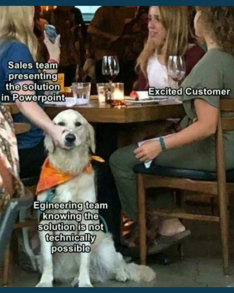 BlueprintThread's tweet image. Sales: “We’ll deliver it next week!”
Customer: “Yay!!”
Engineering: internally screaming in binary 🐶💻
Because PowerPoint can do anything… except reality. 😮‍💨🔥
Hashtags:
#engineeringtruth
#blueprintthreads
#techstruggles
#salesvsengineering
#realitycheck
#engineersknow