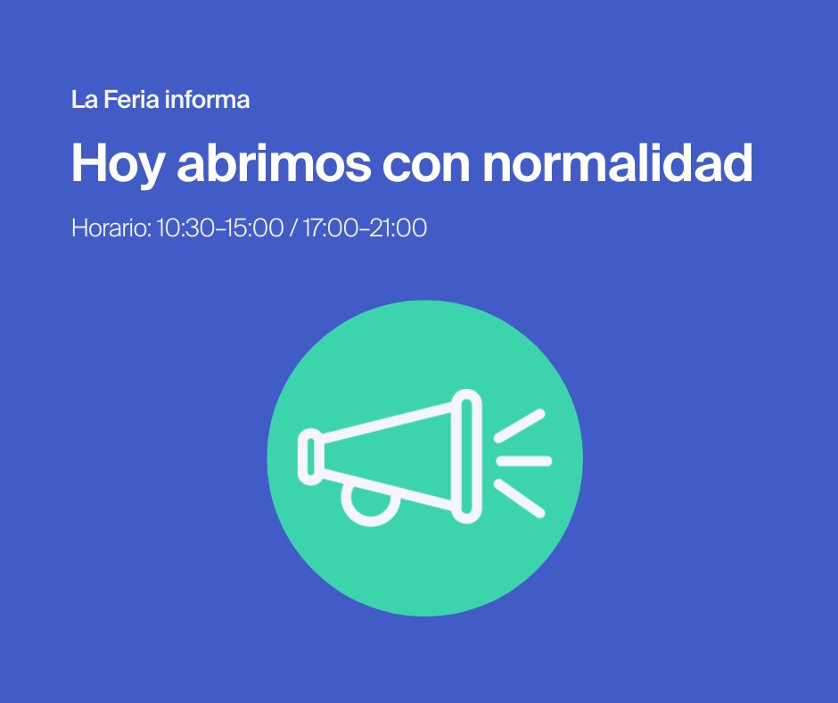 📚 ¡Hoy abrimos con total normalidad! 
Os esperamos en la #FLMadrid25 en nuestro horario habitual:
🕤 Mañana de 10:30 a 15:00
🌆 Tarde de 17:00 a 21:00
Ven a disfrutar de los libros y de nuestra programación. 📚🙌