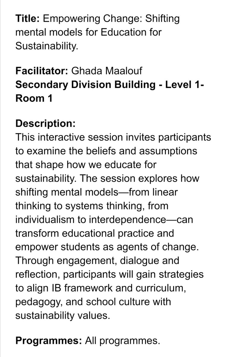 Hala Al Kotob (@halaalkotob) on Twitter photo Attended an inspiring session by <a href="/maaloufghada/">Ghada Maalouf</a>! 🌟 It was a boost as our school explores the latest IB updates. Excited to integrate these insights into our curriculum <a href="/Hhhsinfo/">Houssam Hariri HS</a>.
#IBDAYLEB2025 #IBEducator #MindfulLearning #SustainableDevelopment Attended an inspiring session by <a href="/maaloufghada/">Ghada Maalouf</a>! 🌟 It was a boost as our school explores the latest IB updates. Excited to integrate these insights into our curriculum <a href="/Hhhsinfo/">Houssam Hariri HS</a>.
#IBDAYLEB2025 #IBEducator #MindfulLearning #SustainableDevelopment