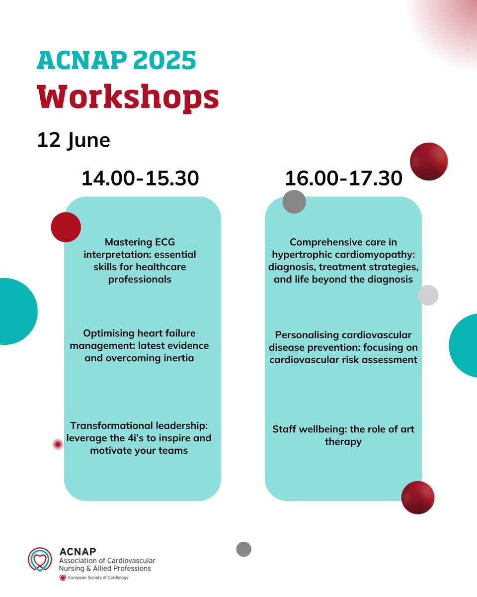 #ACNAPPrep 

#ACNAP2025 is close and the congress is starting with a series of workshops focusing on different topics, including
📍heart failure
📍leadership
📍ECG interpretation

esc365.escardio.org/ACNAP-congress…