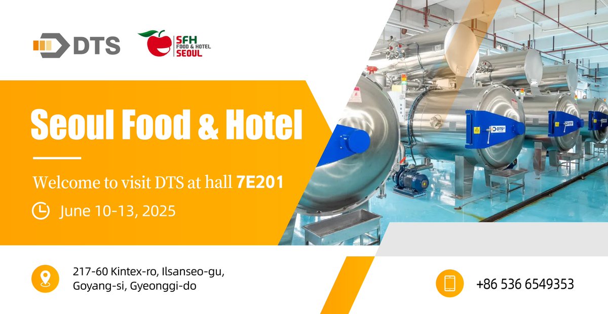 retort_machine's tweet image. Seoul Food &amp;amp; Hotel 2025 – Sharing Great Tastes with the World! Explore new ideas, connect with experts, and discover what makes our products stand out.

📅 Dates: June 10-13,2025
🌎 Location: 217-60 Kintex-ro,llsanseo-gu,Goyang-si, Gyeonggi-do
📍 Booth: Hall 7E201 
#Retort #DTS