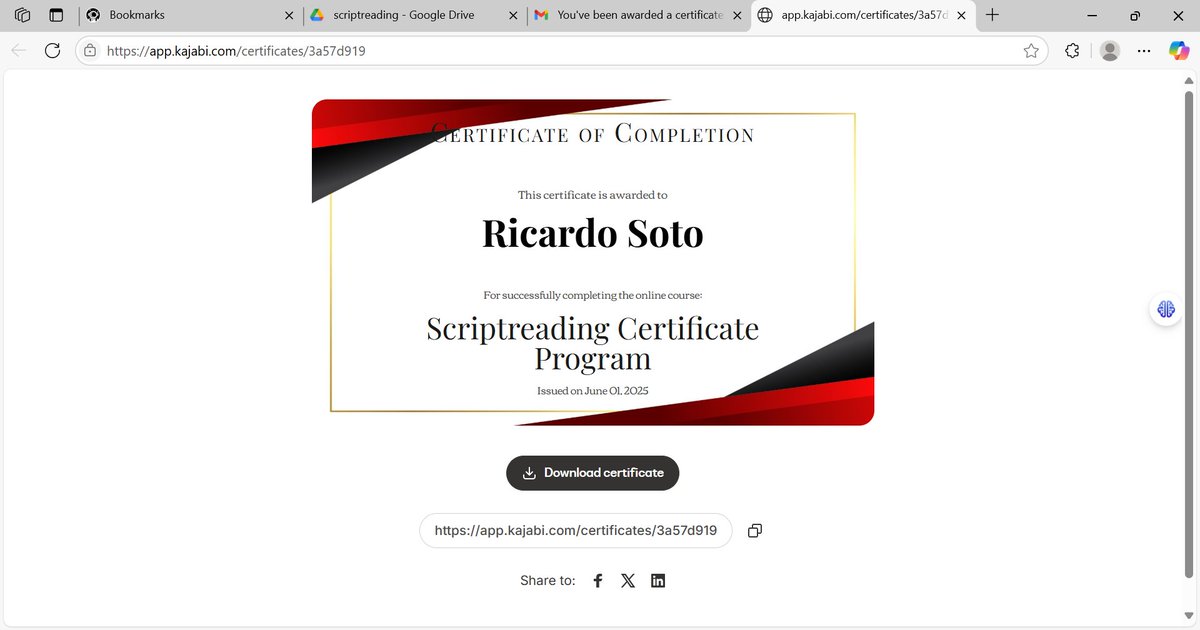 ricardosoto_mba's tweet image. I’m happy to share that I’ve obtained a new certification: Scriptreading Certificate Program from Writer's Digest! #scriptreader #scriptcoverage #writersdigest #screenplays