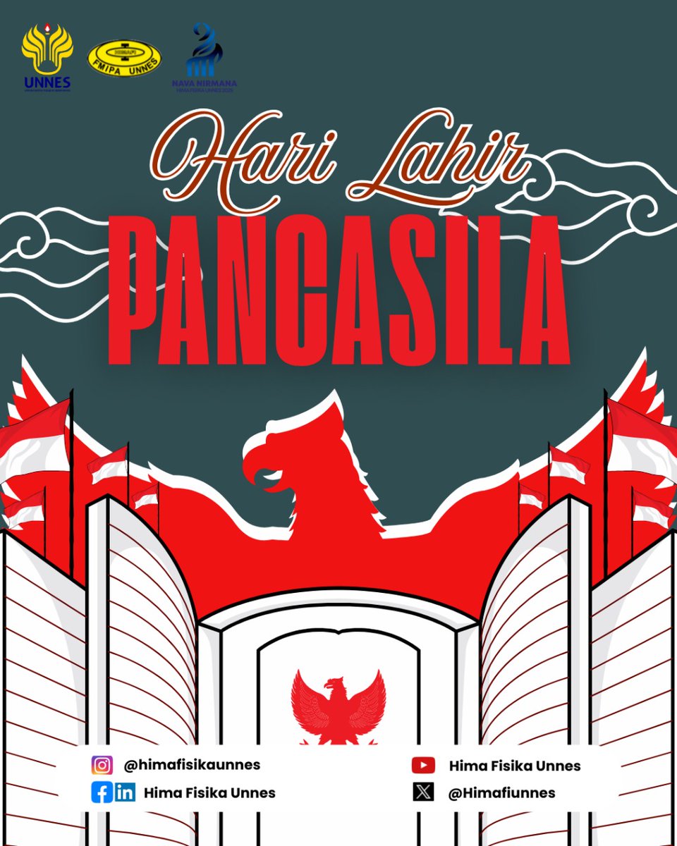 HimafiUnnes's tweet photo. [Selamat Hari Pancasila 2025]
➖➖➖➖➖➖➖➖➖➖➖➖➖
“Hari Lahir Pancasila ini menjadi pengingat tentang hari di mana sebuah ideologi mampu menyatukan keanekaragaman bangsa menjadi satu kesatuan berupa persatuan Indonesia.”
Hima Fisika UNNES 2025
Biro Komunikasi dan Informasi https://t.co/3trKqLtgiY
