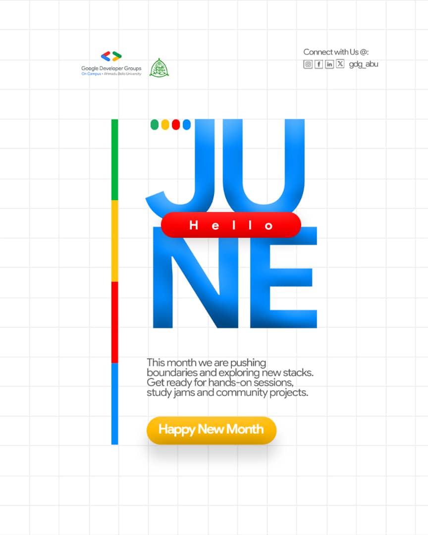 Happy New Month from GDG on Campus! 

This month, let’s:
💡 Learn something new
💬 Share what we know
👥 Grow together as a community

💭 What’s your #1 tech goal for June?
Drop it below — let’s cheer each other on! 👇