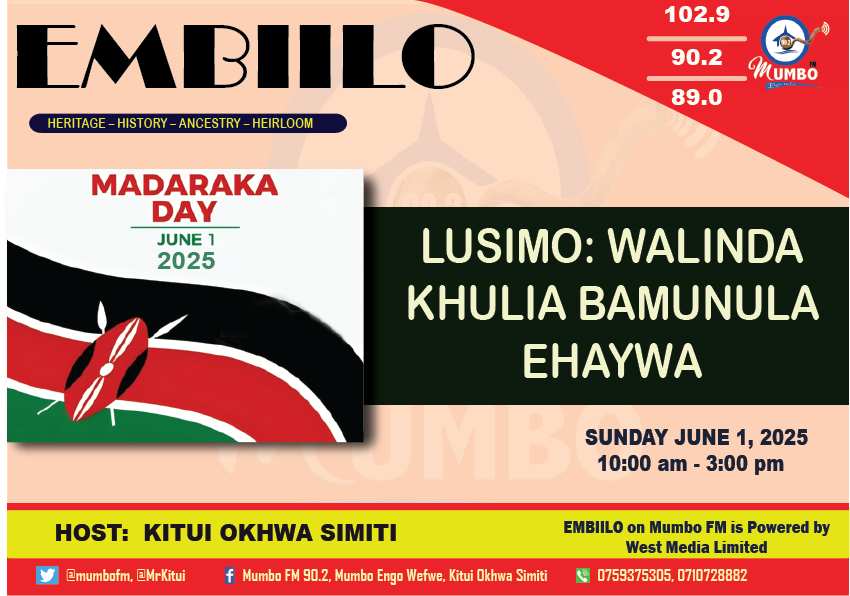 Kimjlembe kie Mwiyonga! #EMBIILO #LUMASABA #KIMIENYAKIKIKHALE. LUSIMO: WALINDA KHULIA BAMUNULA EHAYWA!!!! Waiyana: 0710728882/0759375305,  Burume: FB: Mumbofm 90.2, Okhwa Simiti - CKS. XCom: @mumbofm.<a href="/MrKitui/">Kitui Smith, Caleb</a>