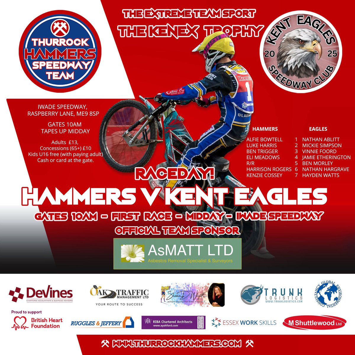 Thurrock Hammers Ltd (@thurrockhammers) on Twitter photo Itโs Raceday ๐๐ป ๐๐ป
The <a href="/AsmattL/">Asmatt Limited</a> Hammers v The Kent Eagles. Gates 10am. Tapes up midday <a href="/IwadeSpeedway/">Iwade Speedway</a>
Weโll be running R/R for Matt Marson who sadly has had to pull out due to personal reasons. We send him our best wishes.
#WeAreThurrocksHammers โ๏ธโ๏ธ
๐ท <a href="/ns_photography9/">Niall Strudwick Photography</a> Itโs Raceday ๐๐ป ๐๐ป
The <a href="/AsmattL/">Asmatt Limited</a> Hammers v The Kent Eagles. Gates 10am. Tapes up midday <a href="/IwadeSpeedway/">Iwade Speedway</a>
Weโll be running R/R for Matt Marson who sadly has had to pull out due to personal reasons. We send him our best wishes.
#WeAreThurrocksHammers โ๏ธโ๏ธ
๐ท <a href="/ns_photography9/">Niall Strudwick Photography</a>