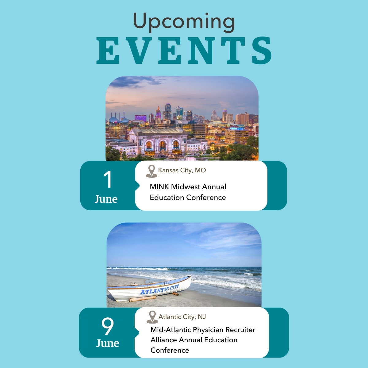 Headed out to these conferences? ✈️ We'll see you there! Stop by our booth to learn about all our staffing solutions — from predictive modeling to customized consultations.

Can't make it? Connect with us to get started: ow.ly/eQQ650VK1rG

#HealthcareStaffing