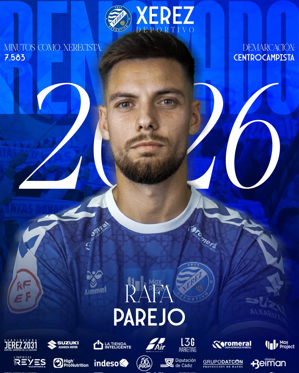 OFICIAL 🔵 | 𝗥𝗮𝗳𝗮 𝗣𝗮𝗿𝗲𝗷𝗼 seguirá liderando el centro de operaciones en la temporada 2025-26
 
🔹 El centrocampista extremeño cumplirá su cuarta campaña defendiendo los colores del #XerezDeportivo siendo además uno de los capitanes.

Más info ℹ️ tinyurl.com/mtkphjvu