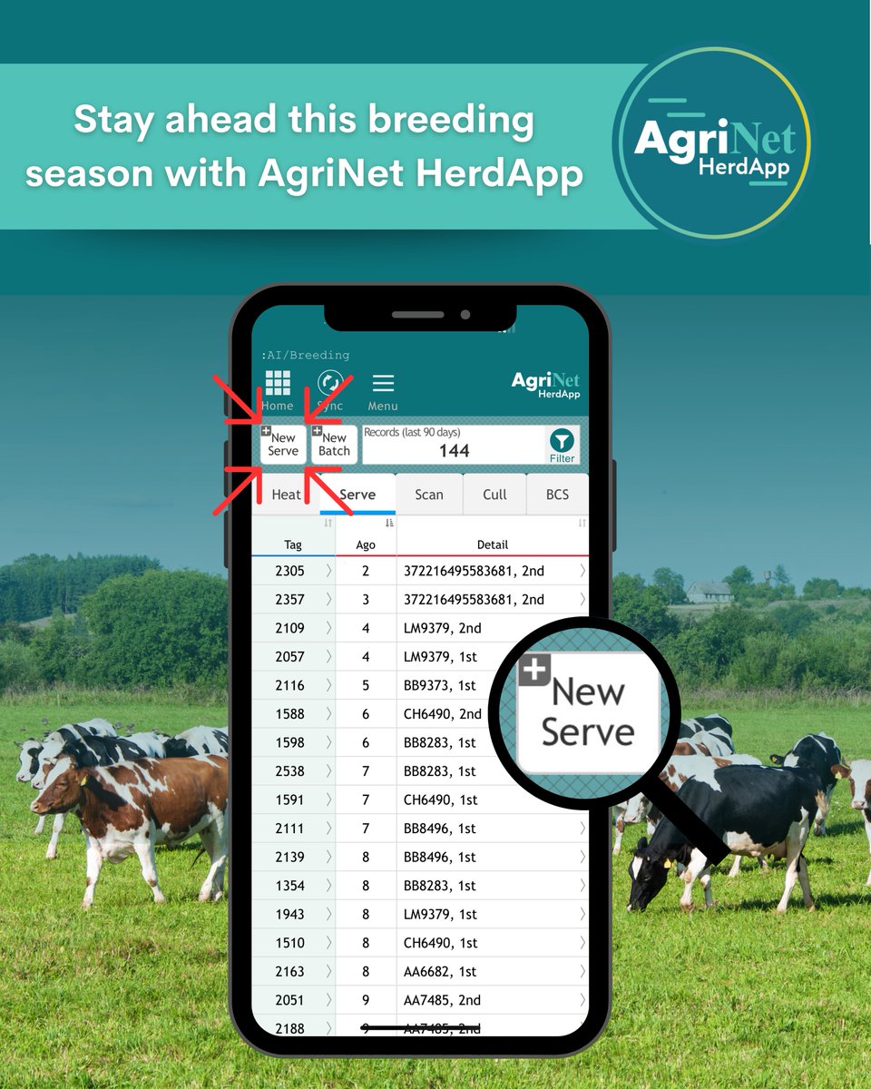 Stay ahead this breeding season with AgriNet HerdApp!!🐄📱
Record serves on AgriNet HerdApp as soon as they are happen to stay on top of your breeding management!
Smart farming made simple with AgriNet HerdApp - Download today for a 30 day free trial!! 🌟