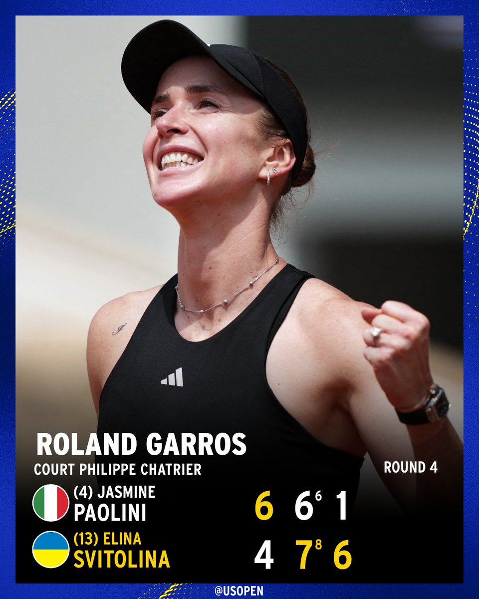 usopen's tweet photo. Elina Svitolina is back in the quarterfinals at Roland Garros! 👊 https://t.co/Cs0E9wo8W2