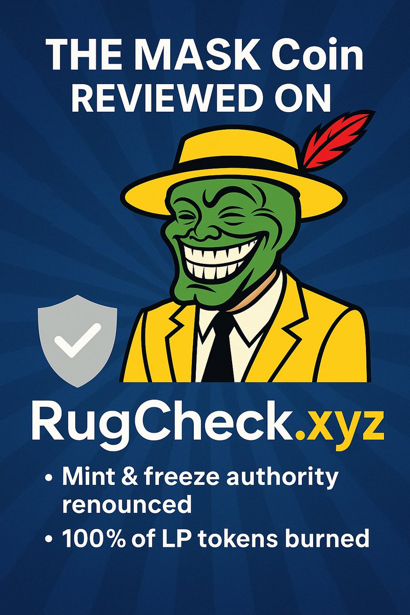 TheMaskCoinMASK's tweet image. Hey @rugcheckxyz 👋  

$MASK has:
✅ Mint &amp;amp; Freeze renounced  
✅ 100% LP burned  
✅ Dual Audit &amp;amp; KYC  

Can you re-check this token and remove the auto warning?  

rugcheck.xyz/tokens/DK9DNsf…  

#MASKarmy #TheMaskCoin #Rugcheck