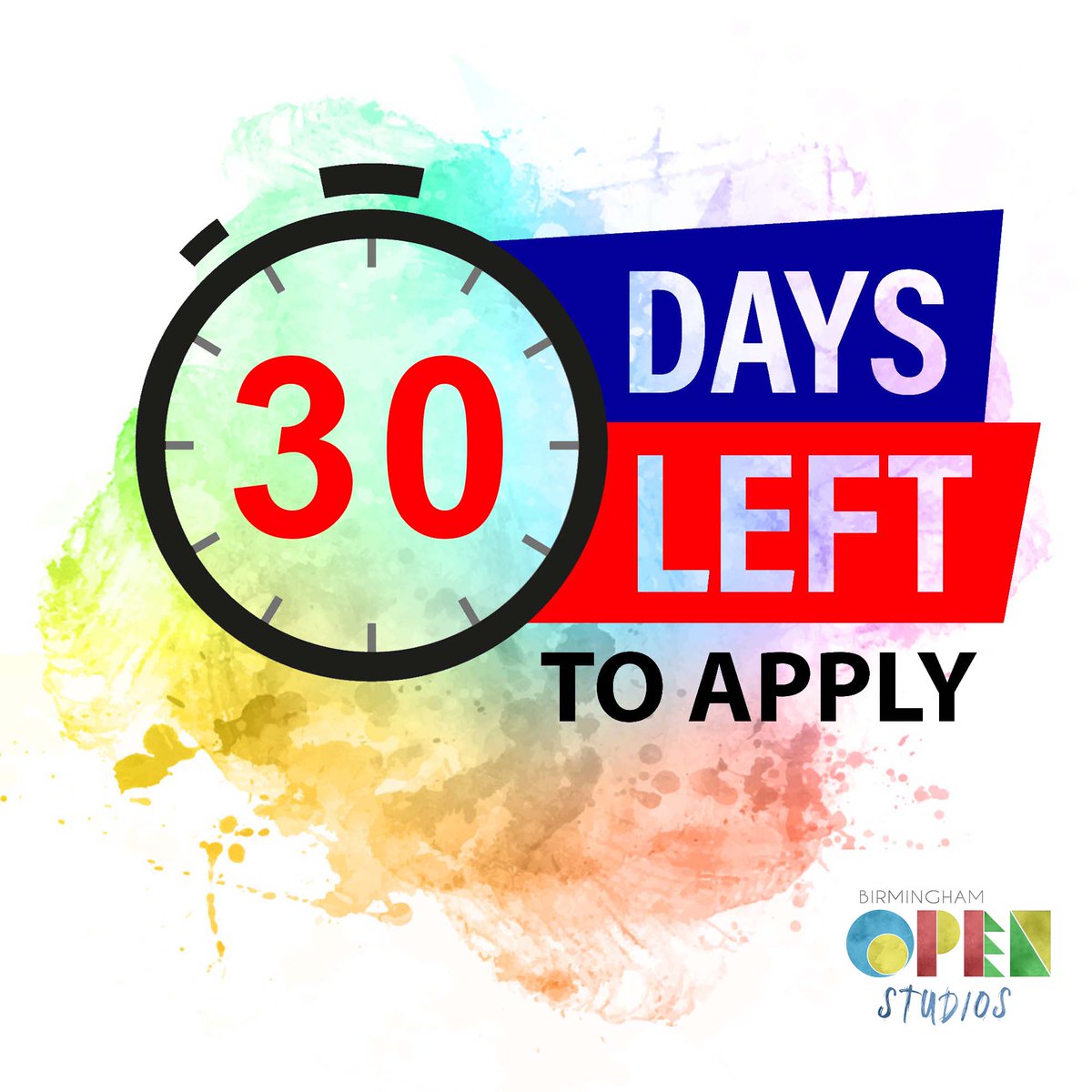 There are now 30 days left to apply to join Open Studios 2025. 

If you need a space to exhibit from, there are limited community spaces available. Please see the 'I Need A Space' page on our website

If you're new, please see our 'About' &amp; 'FAQ' pages.

birminghamopenstudios.co.uk