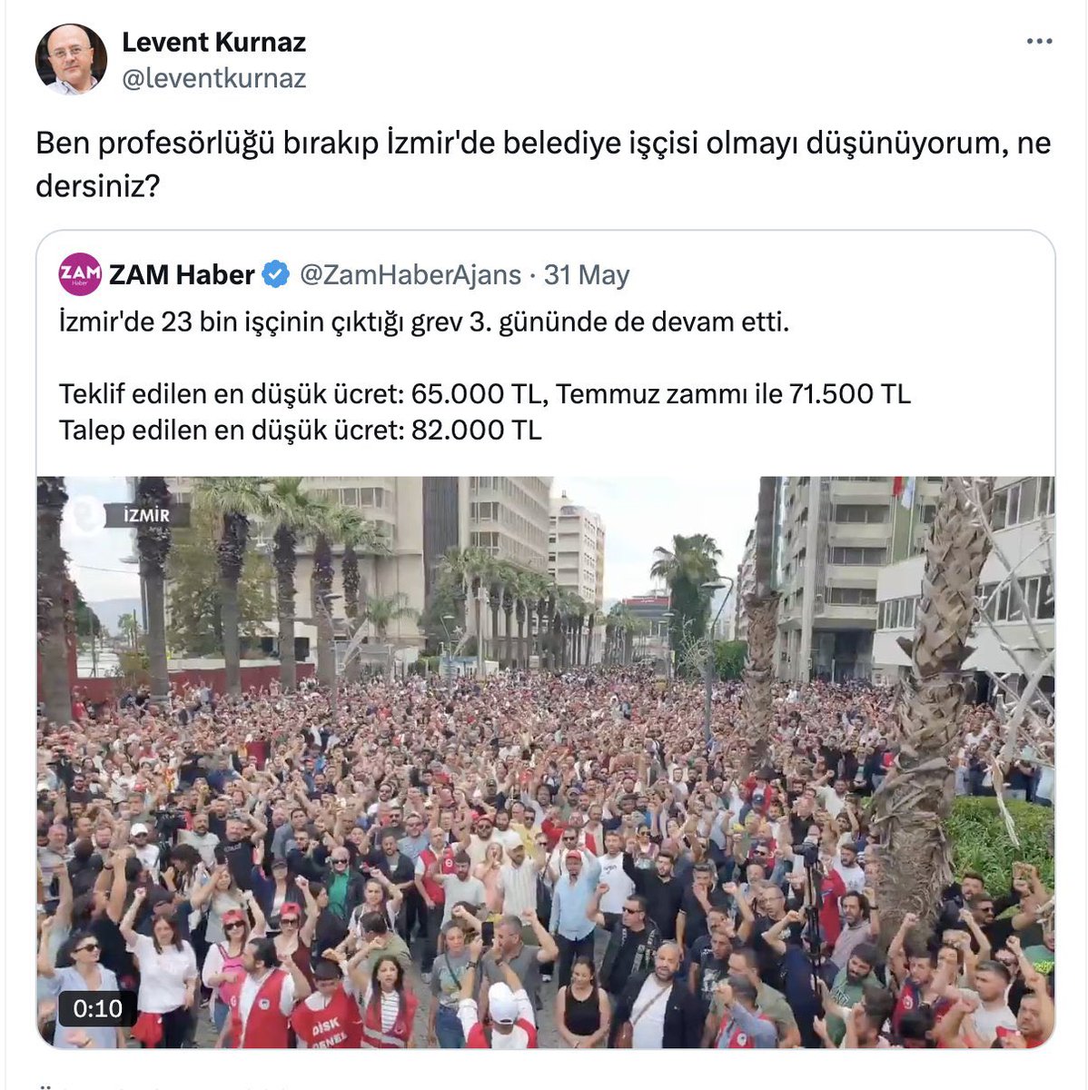 Metal sektöründe işçi yoldaşlarım akademisyen maaşını geçtiğinde bundan örgütlü mücadele namına gurur duydum… Alınterinin hakkı çok daha fazladır. Fabrikanın yemekhanesinde iskender çıkıp da biz üniversitede türlünün içinde kuşbaşı ararken işçi yoldaşlarımın örgütlü mücadelesini