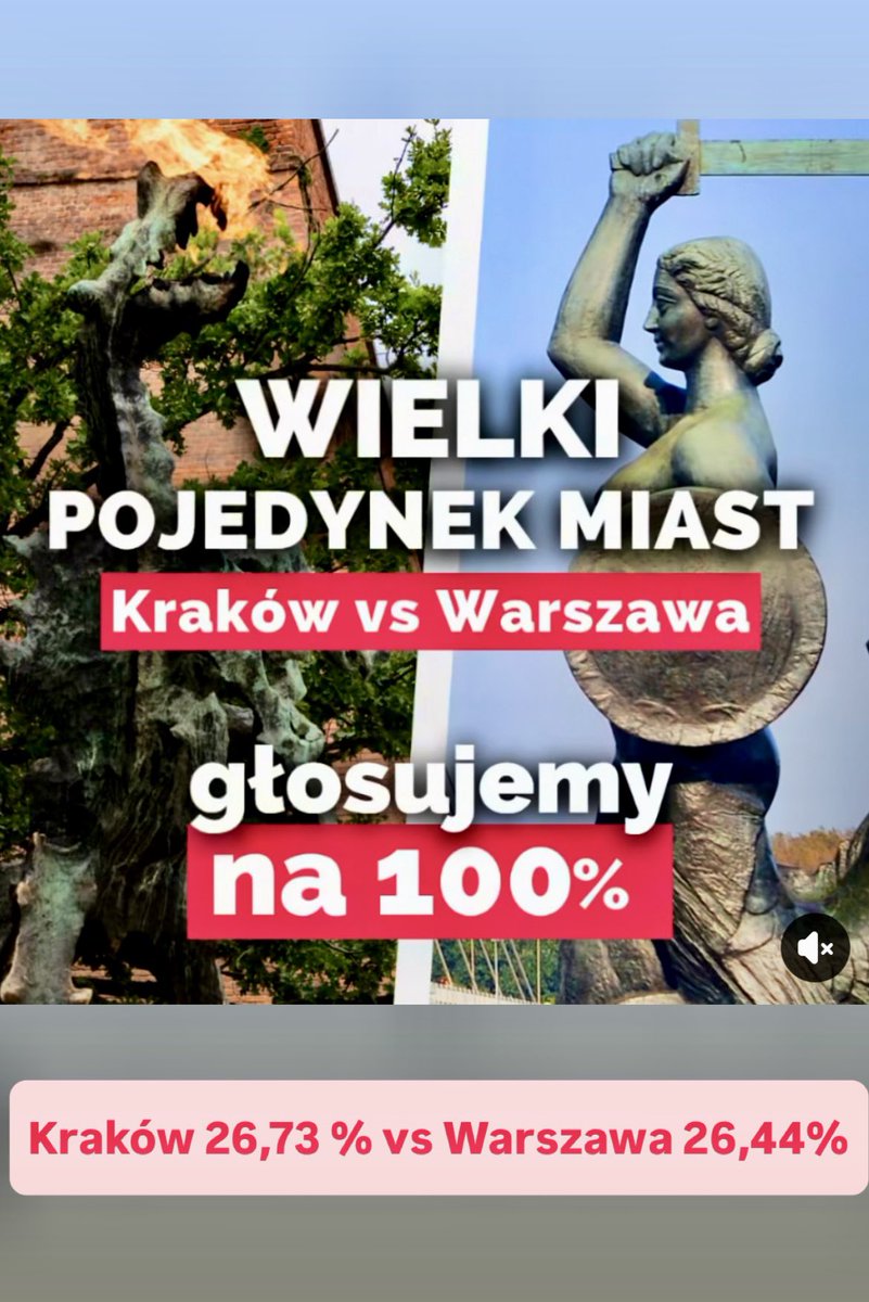 Wielki pojedynek MIAST na frekwencję 🗳️
<a href="/warszawa/">Warszawa</a> kontra <a href="/krakow_pl/">Kraków</a> 
Nie odpuszczamy 💪
#Głosujemyna100procent 
#IdźNaWybory 
#Wybory2025