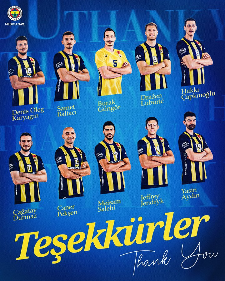 forumfbcom's tweet photo. Fenerbahçe Medicana ; Dražen Luburić, Caner Pekşen, Ahmet Samet Baltacı, Jeffrey Jendryk, Burak Güngör, Hakkı Çapkınoğlu, Osman Çağatay Durmaz, Yasin Aydın, Meisam Salehi ve Denis Oleg Karyagin ile yollarımız ayrılmıştır. https://t.co/VUGS6N9Vcv